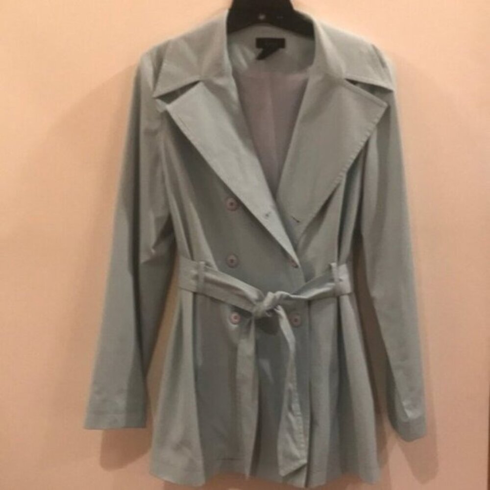 🩵🧥 Vintage Frenchi Women’s Light Blue Double-Breasted Trench Coat | Size M 🌸